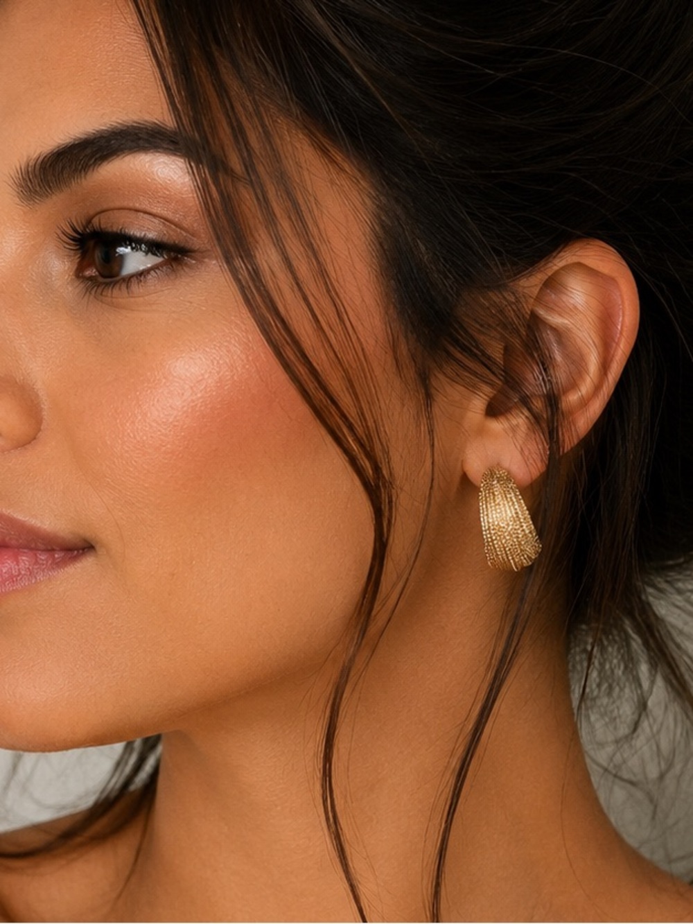 Ashley Cooper Gold tone Textured Semi-Hoop Earrings